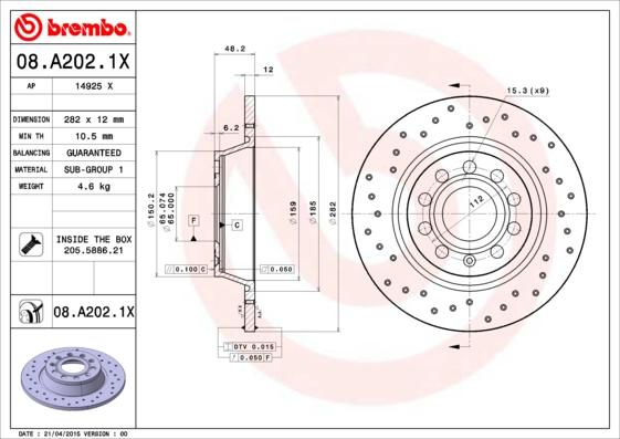Brembo 08.A202.1X - Brake Disc www.parts5.com