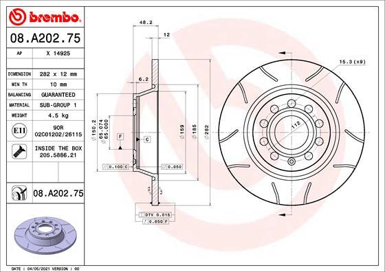 Brembo 08.A202.75 - Brake Disc www.parts5.com