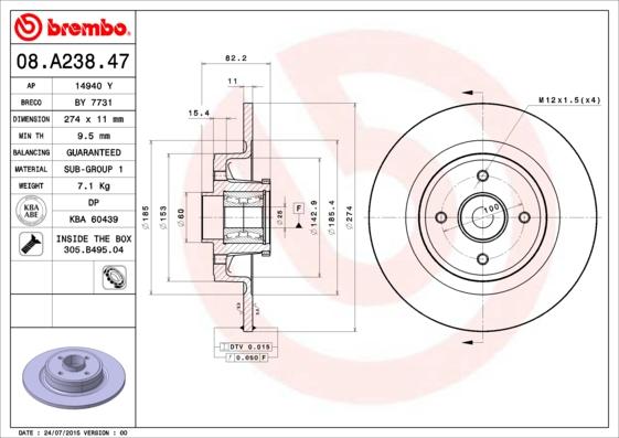 Brembo 08.A238.47 - Brake Disc www.parts5.com