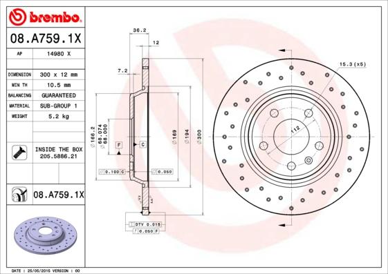 Brembo 08.A759.1X - Brake Disc www.parts5.com