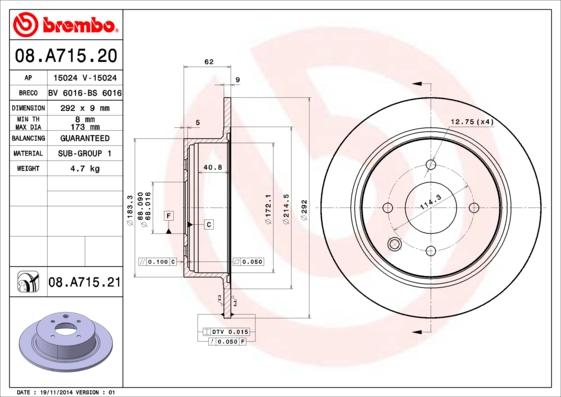 Brembo 08.A715.21 - Brake Disc www.parts5.com
