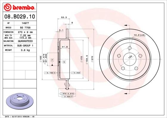 Brembo 08.B029.10 - Brake Disc www.parts5.com
