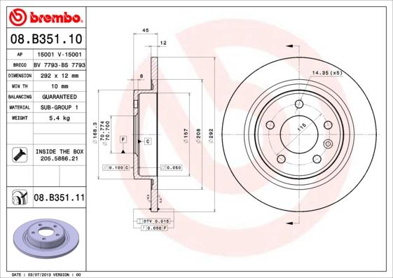 Brembo 08.B351.11 - Brake Disc www.parts5.com