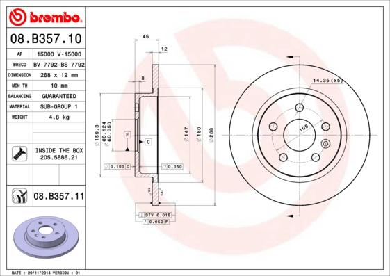 Brembo 08.B357.11 - Brake Disc www.parts5.com