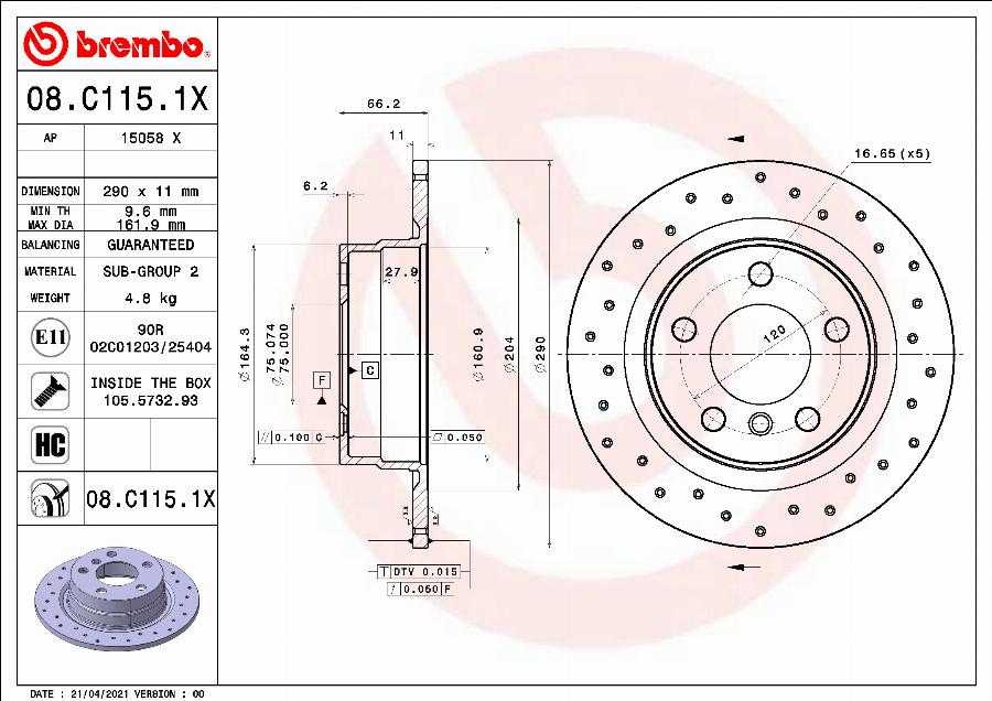 Brembo 08.C115.1X - Brake Disc www.parts5.com