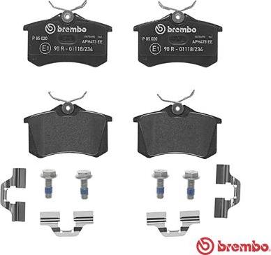 Brembo P 85 020 - Тормозные колодки, дисковые, комплект www.parts5.com