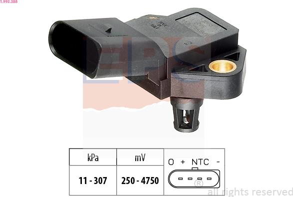 EPS 1.993.388 - Sensor, boost pressure www.parts5.com