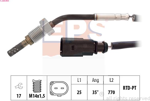 EPS 1.220.003 - Sensor, exhaust gas temperature www.parts5.com