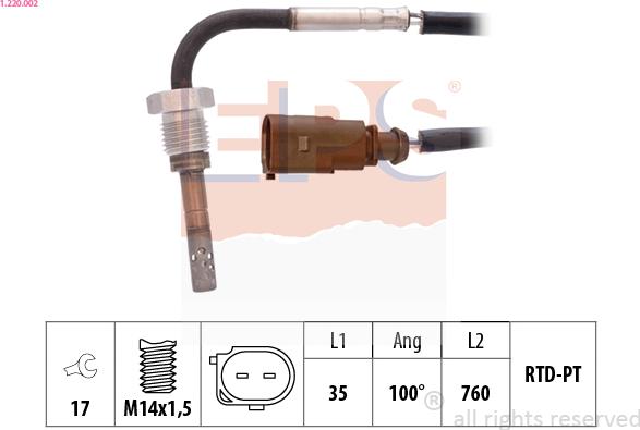 EPS 1.220.002 - Sensor, exhaust gas temperature www.parts5.com