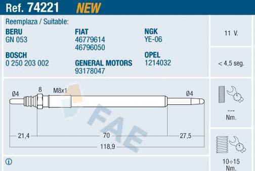 FAE 74221 - Glow Plug www.parts5.com