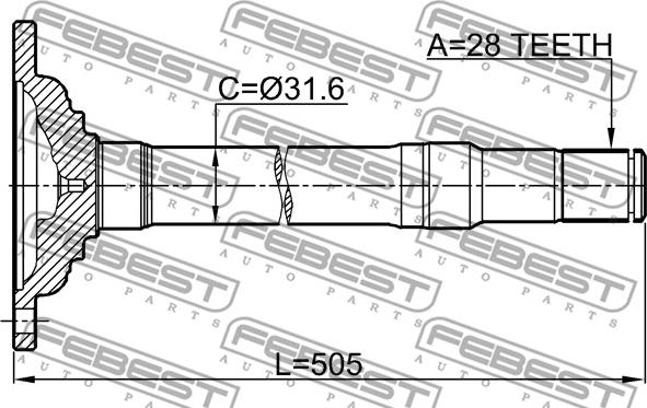Febest 0412-KH6WRH - RIGHT SHAFT 28X505 www.parts5.com