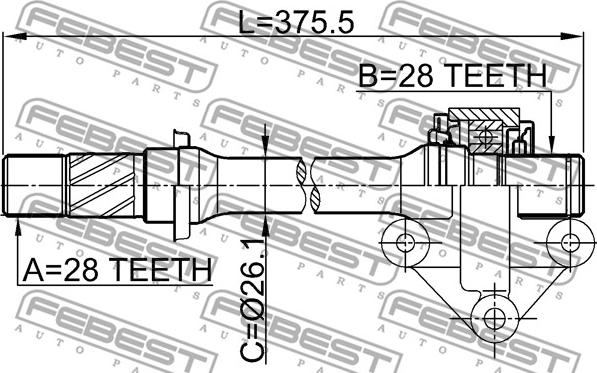 Febest 0512-CP - RIGHT SHAFT 28X375X28 www.parts5.com