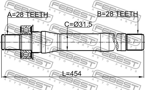Febest 1212-CMMT4WD - RIGHT SHAFT 28X454X28 www.parts5.com