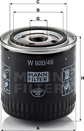 Mann-Filter W 920/45 - Маслен филтър www.parts5.com