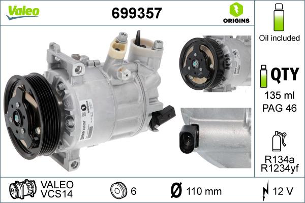 Valeo 699357 - Compressor, air conditioning www.parts5.com
