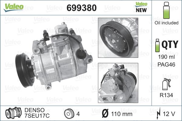 Valeo 699380 - Compressor, air conditioning www.parts5.com