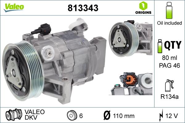 Valeo 813343 - Compressor, air conditioning www.parts5.com