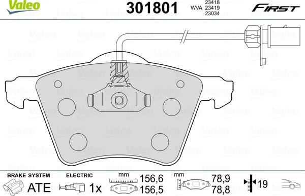 Valeo 301801 - Brake Pad Set, disc brake www.parts5.com