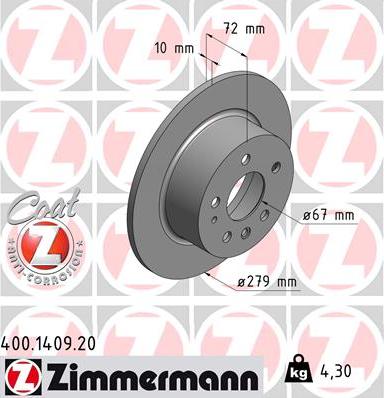 Zimmermann 400.1409.20 - Brake Disc www.parts5.com