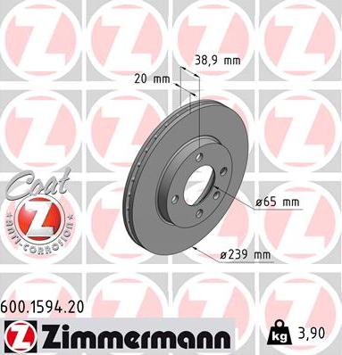 Zimmermann 600.1594.20 - Brake Disc www.parts5.com