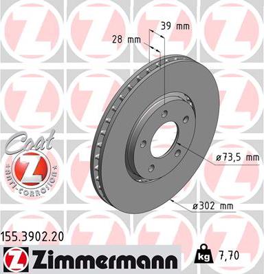 Zimmermann 155.3902.20 - Brake Disc www.parts5.com