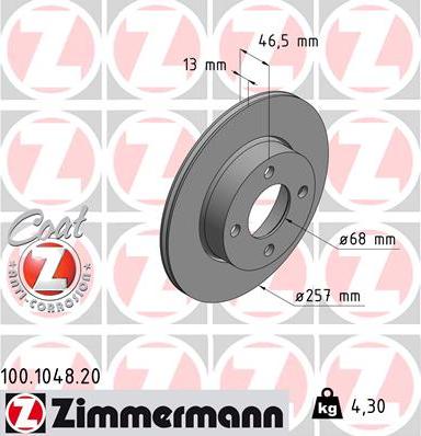 Zimmermann 100.1048.20 - Brake Disc www.parts5.com