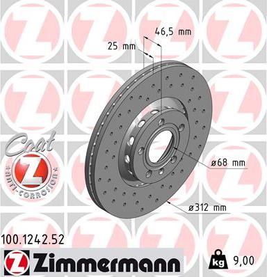 Zimmermann 100.1242.52 - Brake Disc www.parts5.com