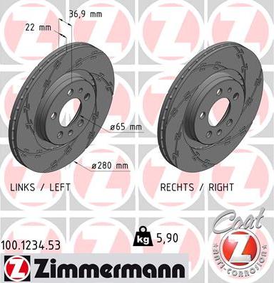 Zimmermann 100.1234.53 - Brake Disc www.parts5.com