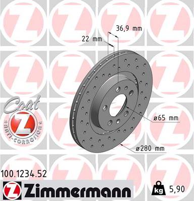Zimmermann 100.1234.52 - Brake Disc www.parts5.com