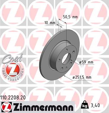 Zimmermann 110.2208.20 - Brake Disc www.parts5.com