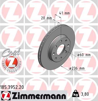 Zimmermann 185.3952.20 - Brake Disc www.parts5.com