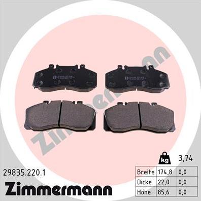 Zimmermann 29835.220.1 - Brake Pad Set, disc brake www.parts5.com