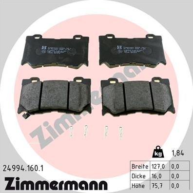 Zimmermann 24994.160.1 - Тормозные колодки, дисковые, комплект www.parts5.com