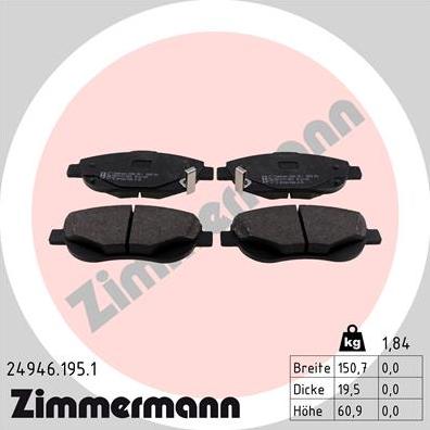 Zimmermann 24946.195.1 - Тормозные колодки, дисковые, комплект www.parts5.com