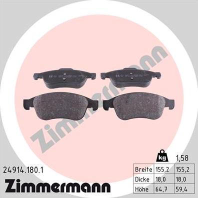 Zimmermann 24914.180.1 - Brake Pad Set, disc brake www.parts5.com