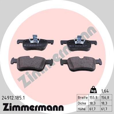 Zimmermann 24912.185.1 - Brake Pad Set, disc brake www.parts5.com