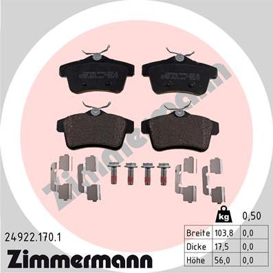 Zimmermann 24922.170.1 - Brake Pad Set, disc brake www.parts5.com