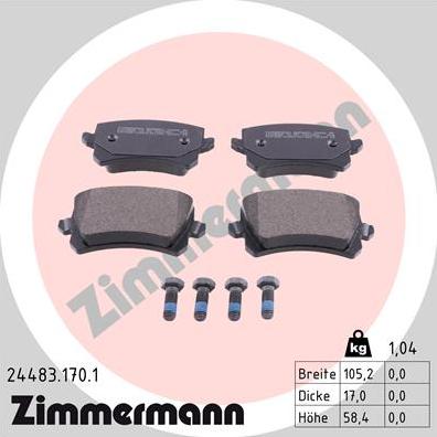 Zimmermann 24483.170.1 - Тормозные колодки, дисковые, комплект www.parts5.com