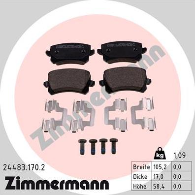 Zimmermann 24483.170.2 - Тормозные колодки, дисковые, комплект www.parts5.com