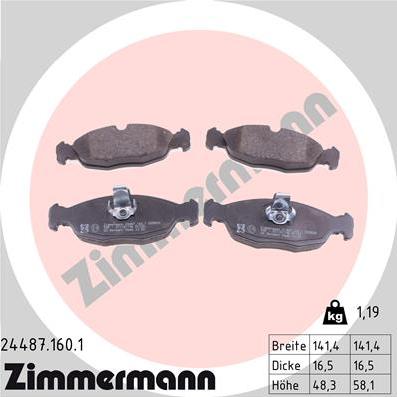 Zimmermann 24487.160.1 - Комплект спирачно феродо, дискови спирачки www.parts5.com