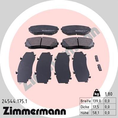 Zimmermann 24544.175.1 - Brake Pad Set, disc brake www.parts5.com