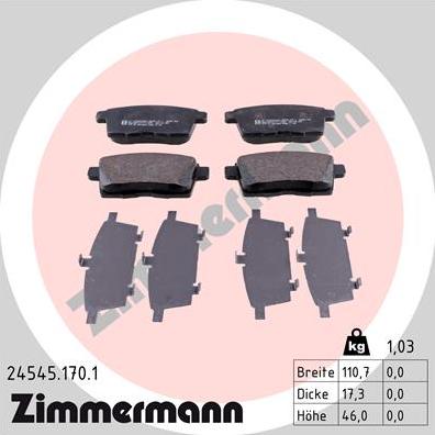 Zimmermann 24545.170.1 - Brake Pad Set, disc brake www.parts5.com
