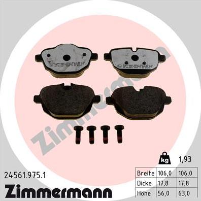 Zimmermann 24561.975.1 - Brake Pad Set, disc brake www.parts5.com