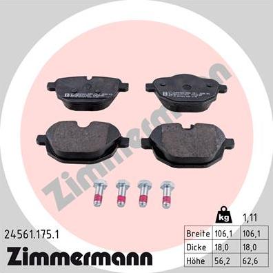 Zimmermann 24561.175.1 - Brake Pad Set, disc brake www.parts5.com