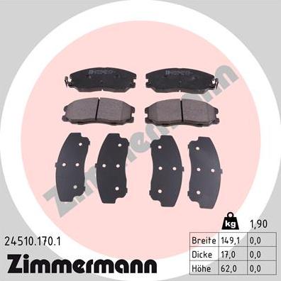 Zimmermann 24510.170.1 - Brake Pad Set, disc brake www.parts5.com