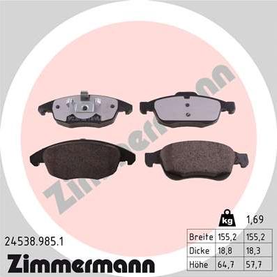 Zimmermann 24538.985.1 - Brake Pad Set, disc brake www.parts5.com