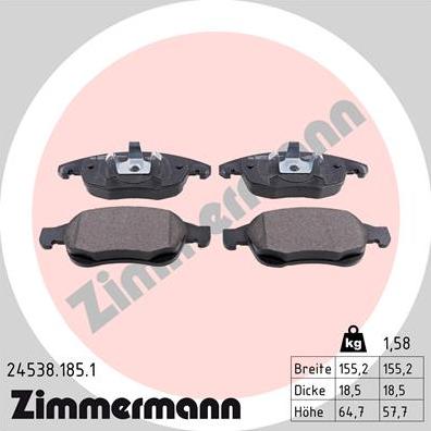 Zimmermann 24538.185.1 - Brake Pad Set, disc brake www.parts5.com