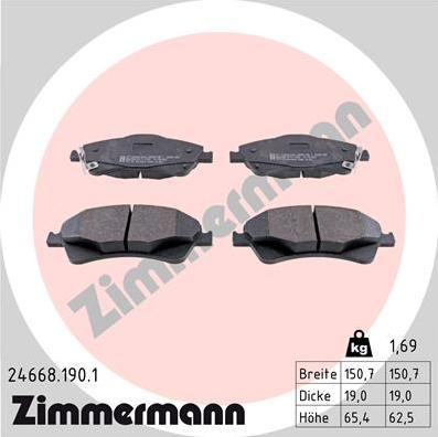 Zimmermann 24668.190.1 - Brake Pad Set, disc brake www.parts5.com