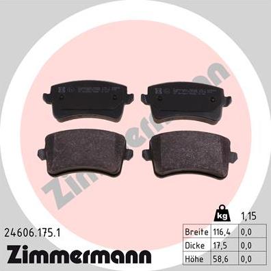 Zimmermann 24606.175.1 - Brake Pad Set, disc brake www.parts5.com