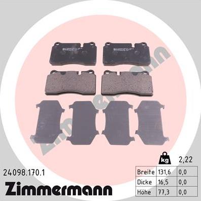 Zimmermann 24098.170.1 - Тормозные колодки, дисковые, комплект www.parts5.com